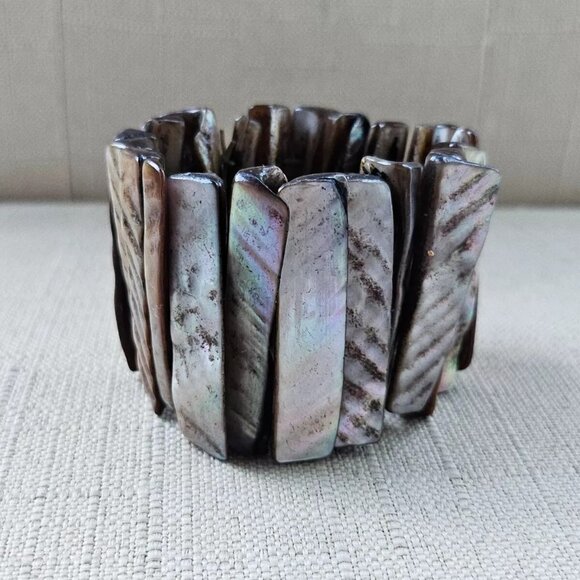 Fashion Bracelet Brown Faux Stone Stretched Wide Wrist Band Fashion Jewelry - Picture 3 of 10